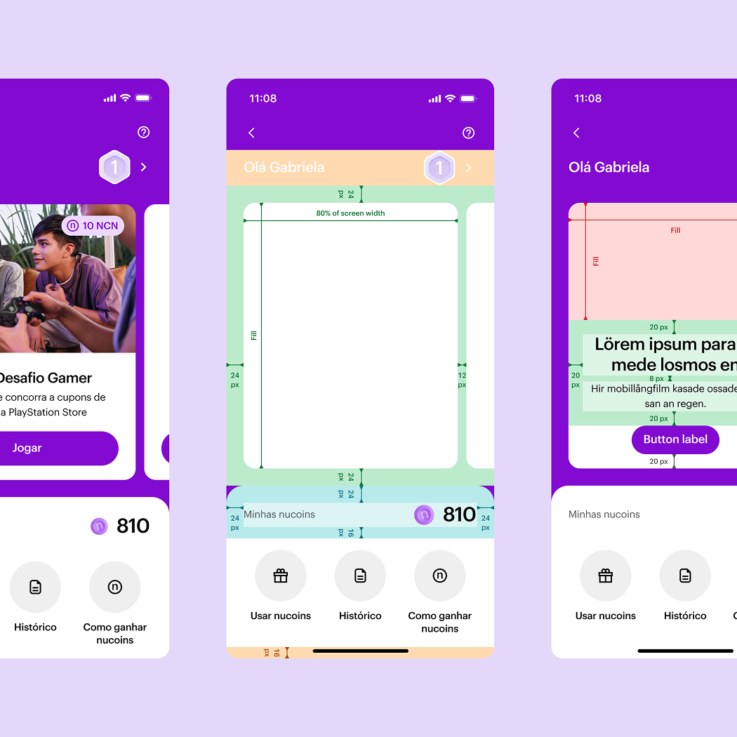 Nucoin Dashboard layout showing screen architecture and design specifications for development (specs for coding).