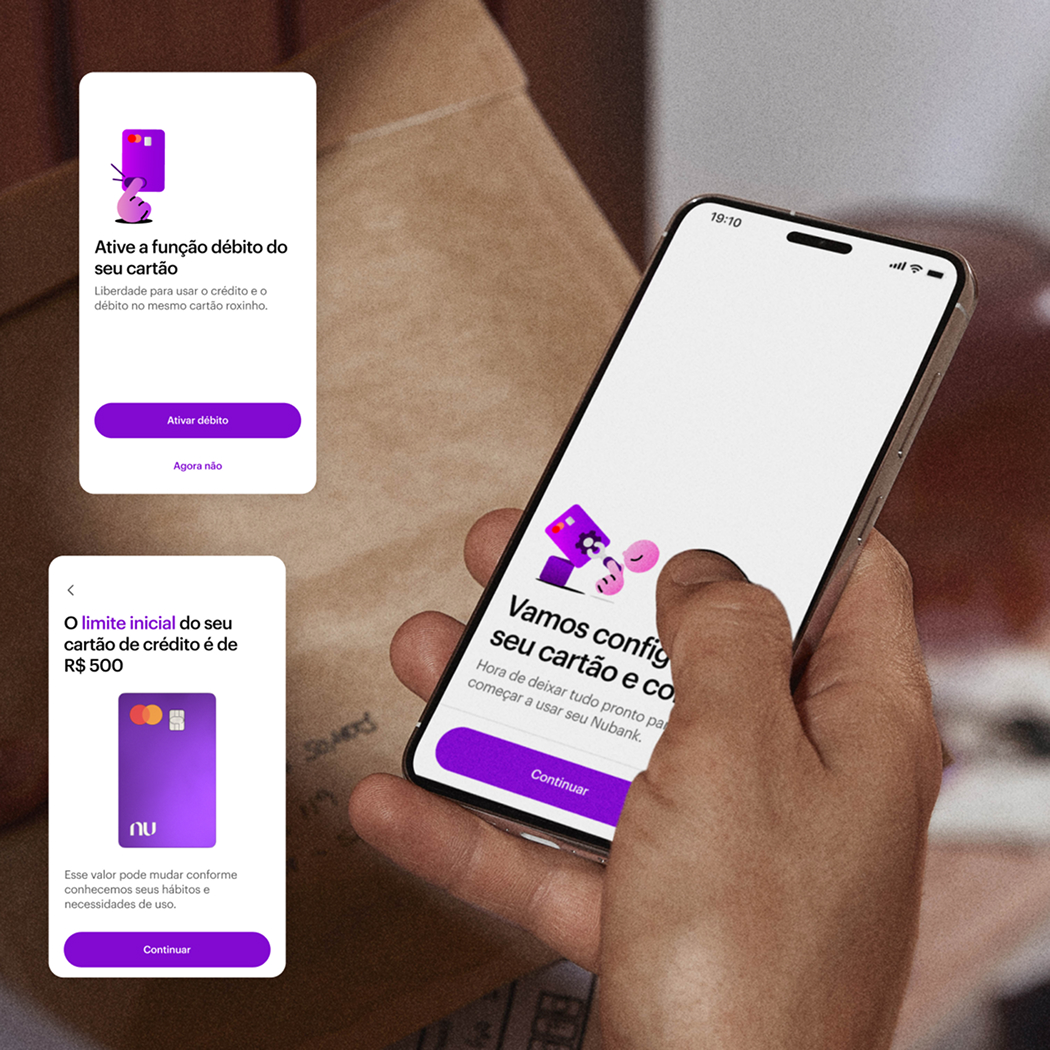 User interface for account and card setup during registration, displaying configuration options.