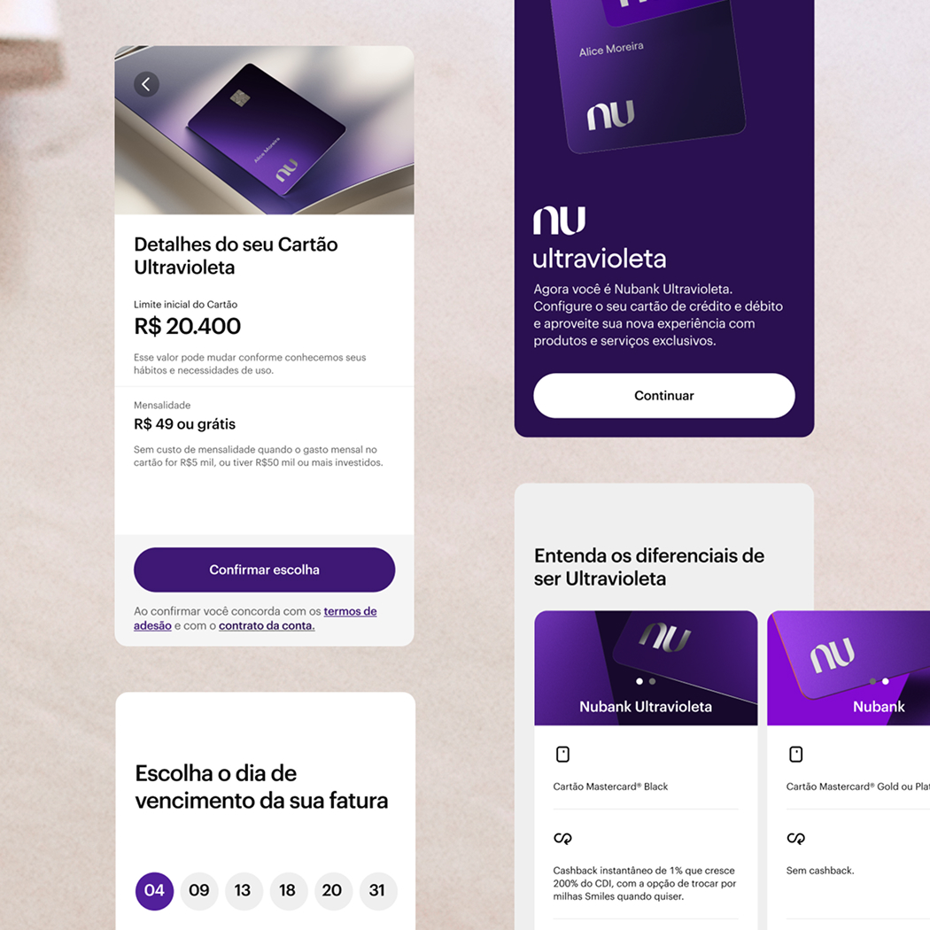 User interface for premium account and card setup during registration.