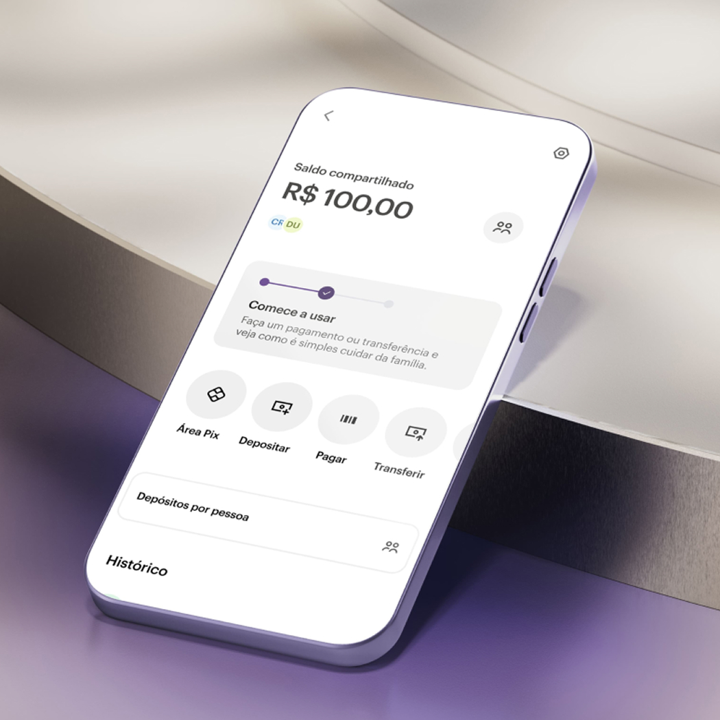 Mockup of a mobile showing Shared Balance's dashboard screen. 