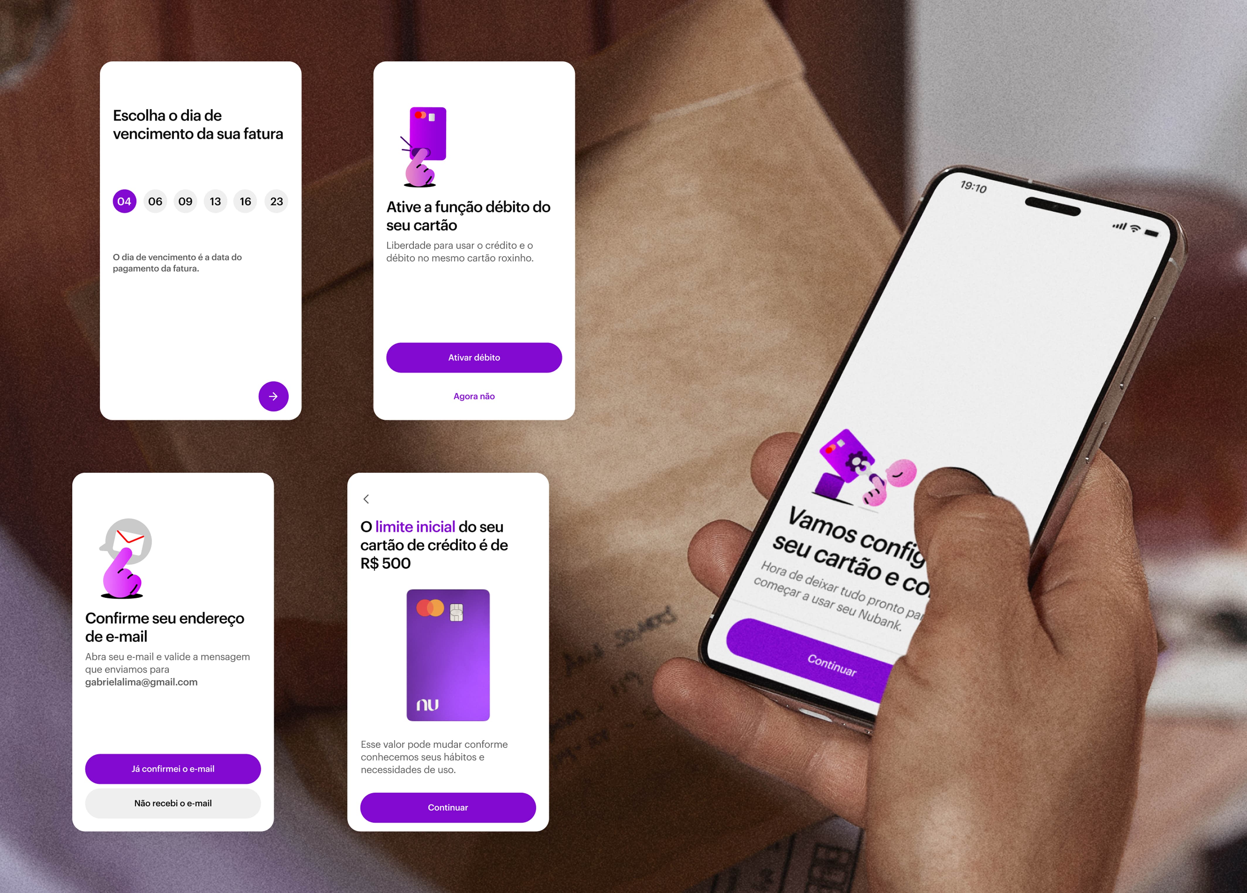 Account and card setup interface showing configurations