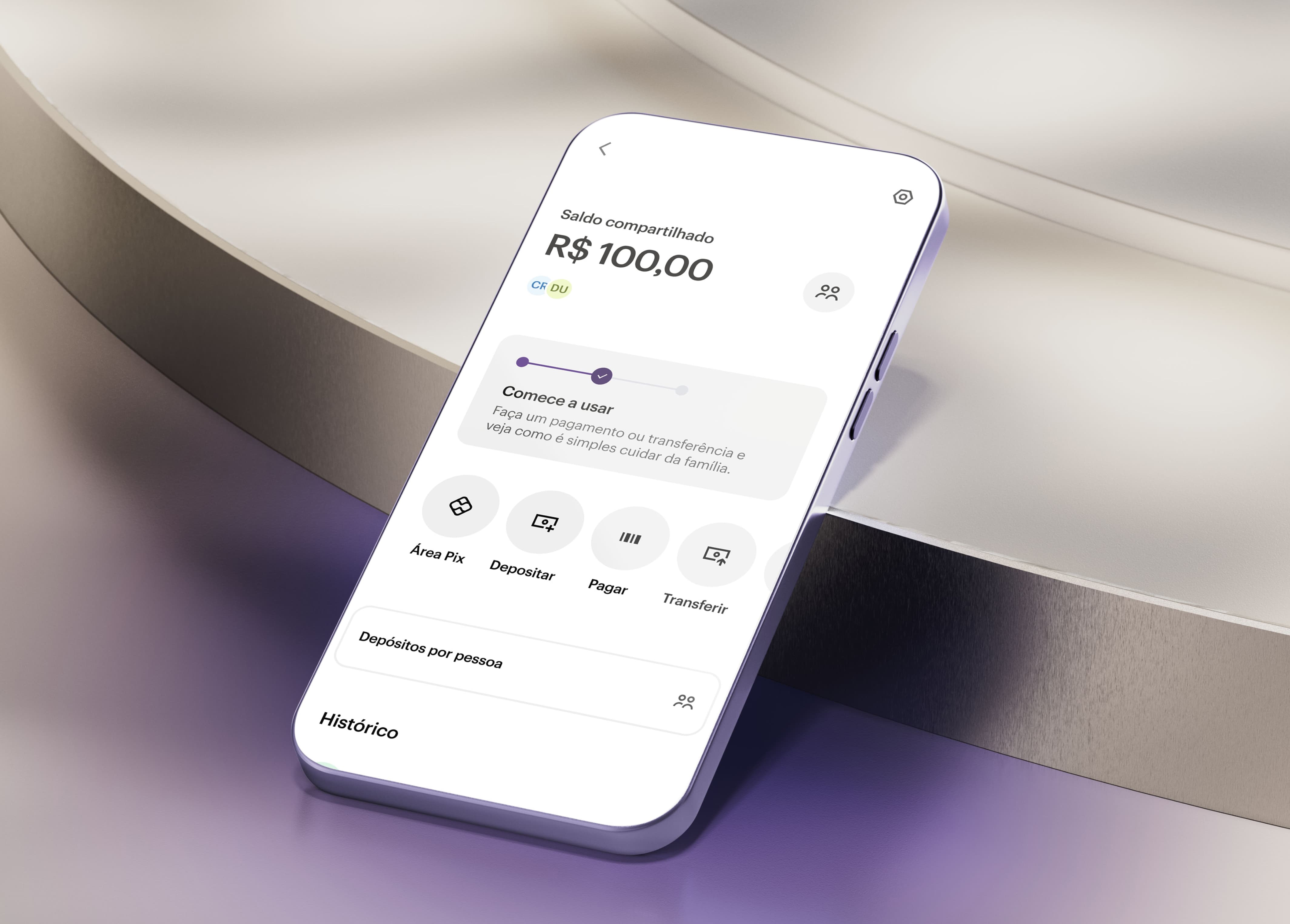 Shared balance screen mockup, showing shared account interface