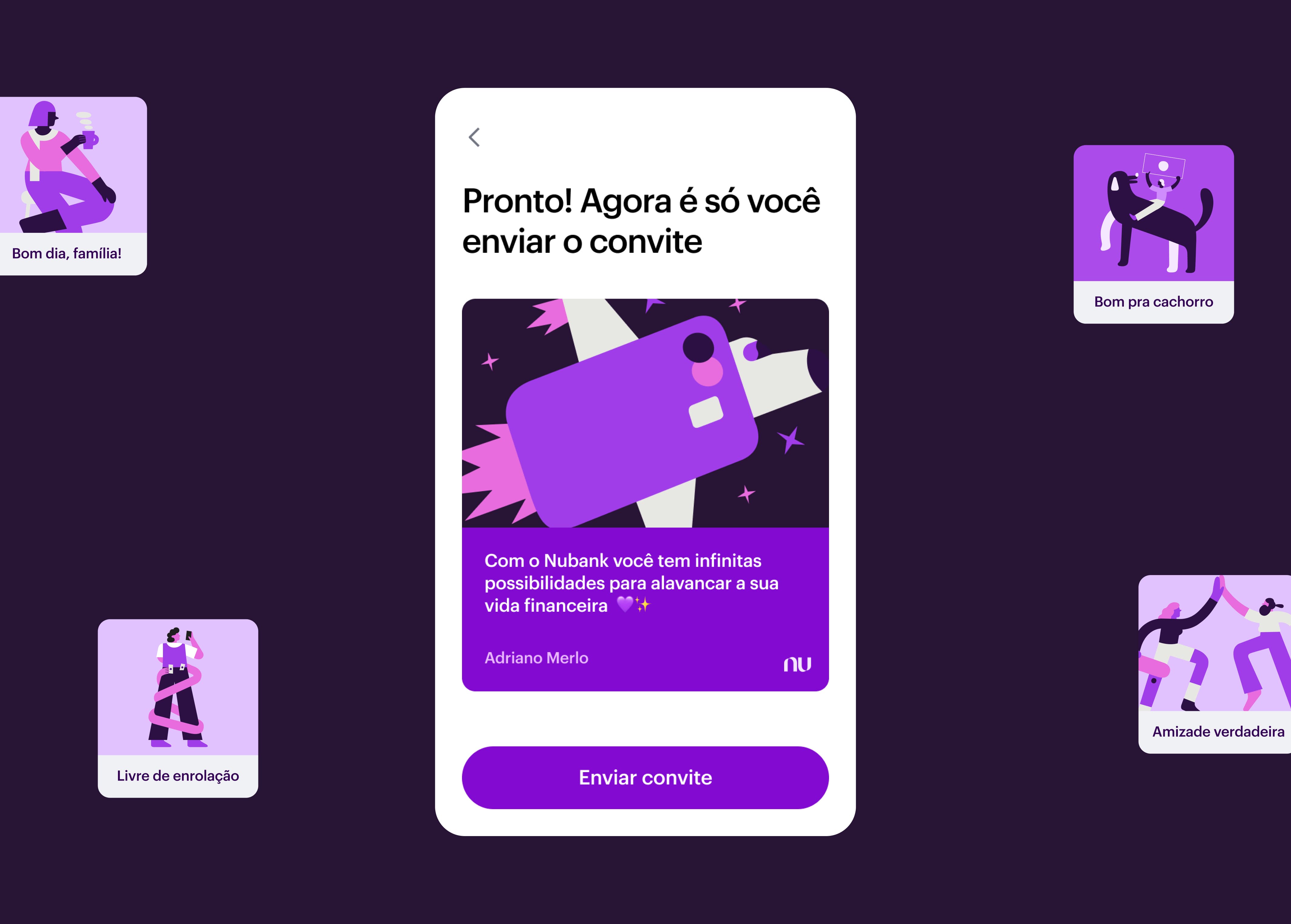 Overview of the custom invitation project, with screens showing illustrations for the invitation card